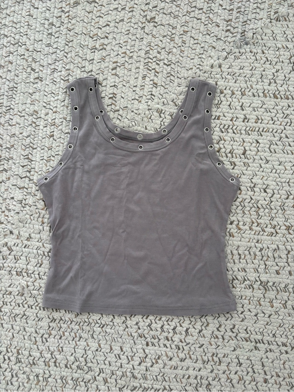 NEVER WORN Women’s Ribbed Eyelet Tank Top - Grey
